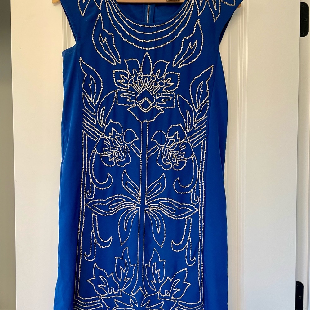 Blue Silver Sequin Embroidered Dress
